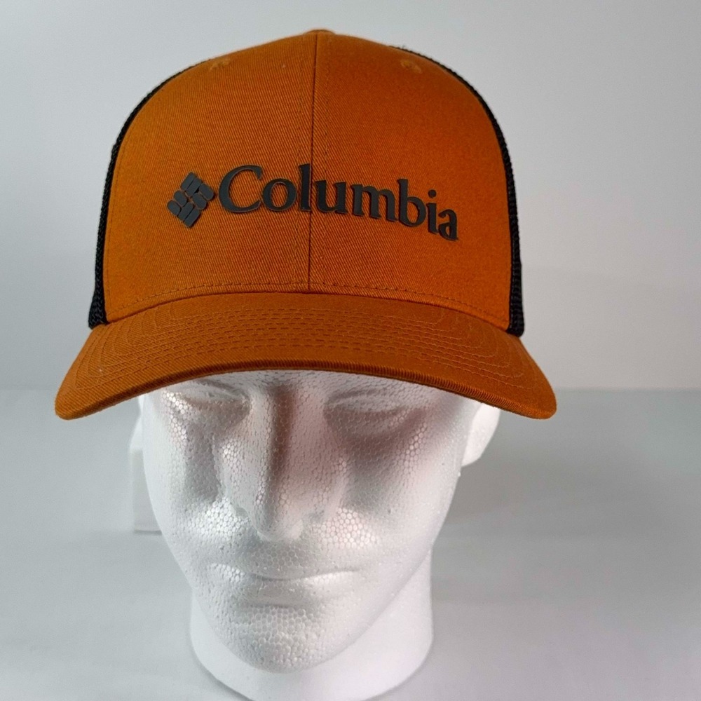Columbia Trucker Hat Orange Black Mesh Stretch Outdoor Baseball Cap OSFM